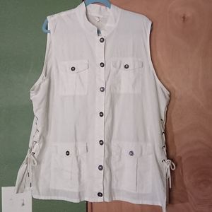 Maurices Lace Up Linen Blend Cargo Vest Sz 2 NWT